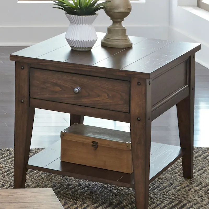 Rustic Brown Oak Accent End Table