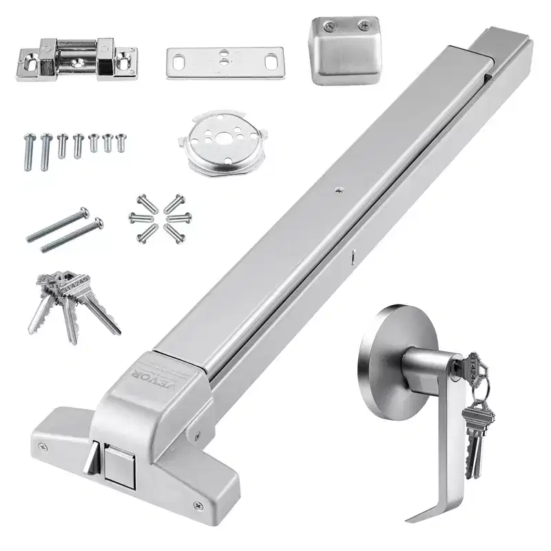 VEVOR Push Bar Door Locks, Carbon Steel Panic Bars for Exit Doors, with Exterior Lever and 3 Keys, Push Bar Panic Exit Device Door Hardware,Silver