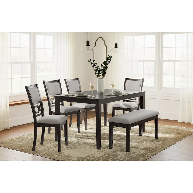 Signature Design by Ashley Langwest Dining Table and 4 Chairs and Bench (Set of 6)