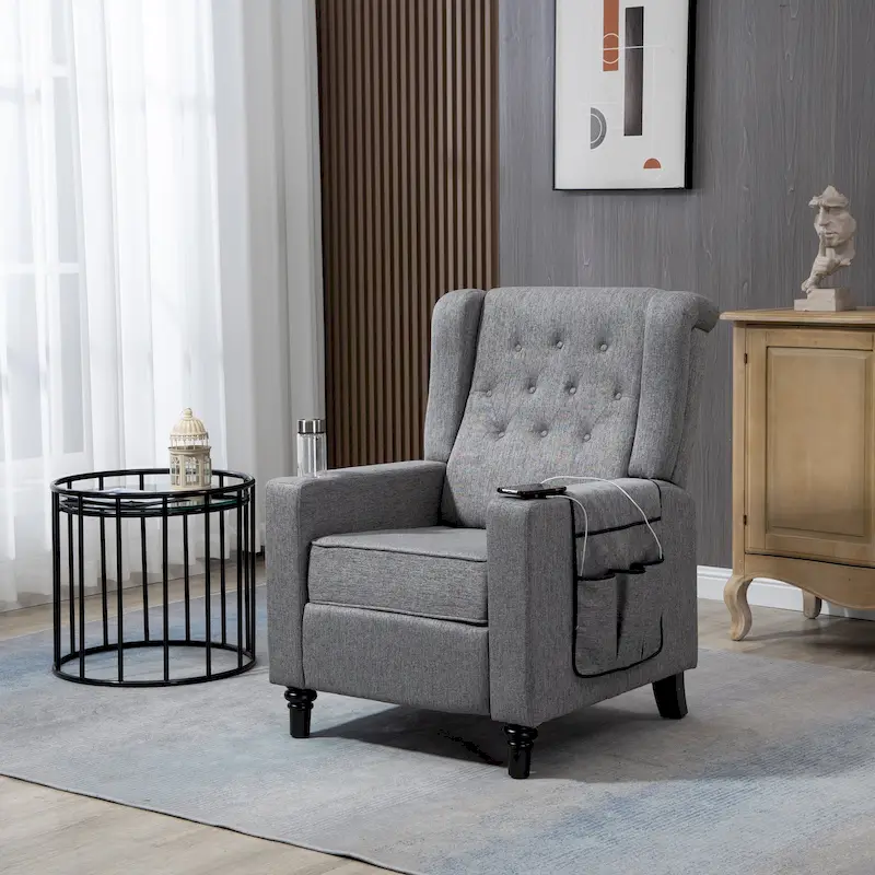 Arm Pushing Recliner Chair,Button Tufted Wingback Recliner Chair,Fabric Pushback Manual Single Sofa Home Theater Seating
