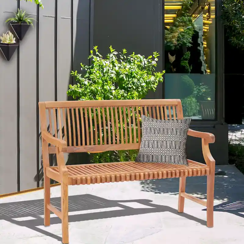 Chic Teak Castle Outdoor Teak Wood Patio & Garden Bench with Arms, 4 foot