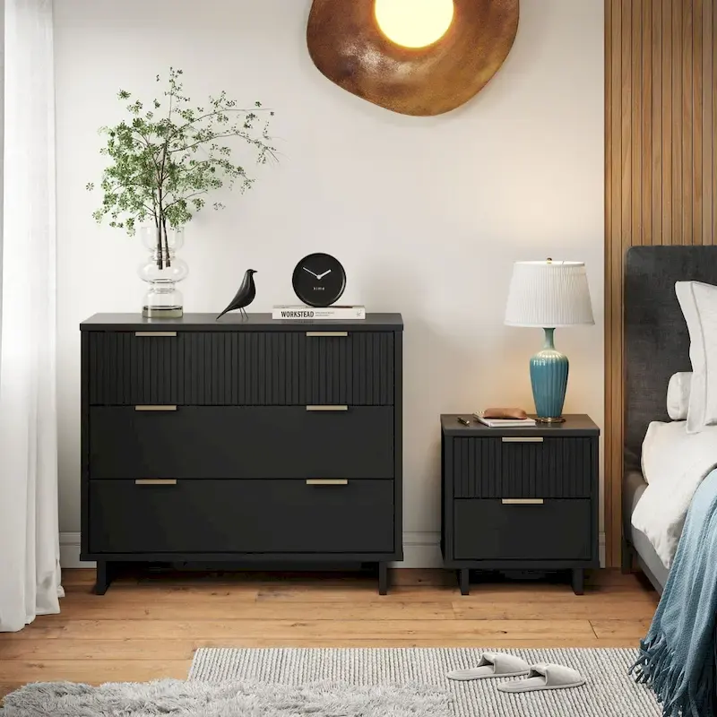 Manhattan Comfort 2-Piece Granville Modern Solid Wood Standard Dresser and Nightstand Set