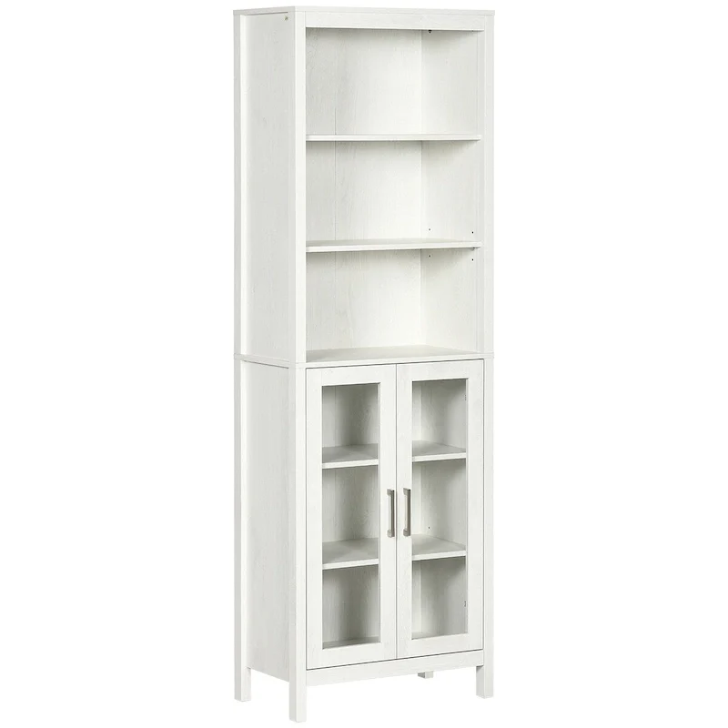 Tall Bathroom Storage Cabinet with 3 Tier Shelf, Glass Door Cabinet,Freestanding Linen Tower with Adjustable Shelves