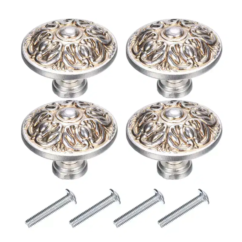 Unique Bargains Flower Patterns Zinc Alloy Vintage Drawer Knobs with Screws for Dresser Closet 4 Sets