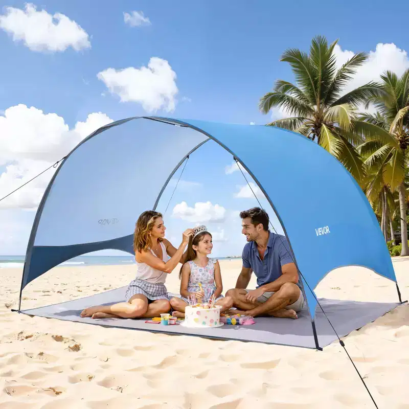 VEVOR Beach Tent Sun Shelter for 3 Person, UPF 50+ Protection, Portable Sun Shade Canopy with Carrying Bag & Ground Stakes, Lightweight, Blue