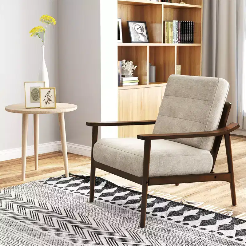 Modern Accent Chair Upholstered Leisure Armchair w/ Rubber Wood Armrests & Legs