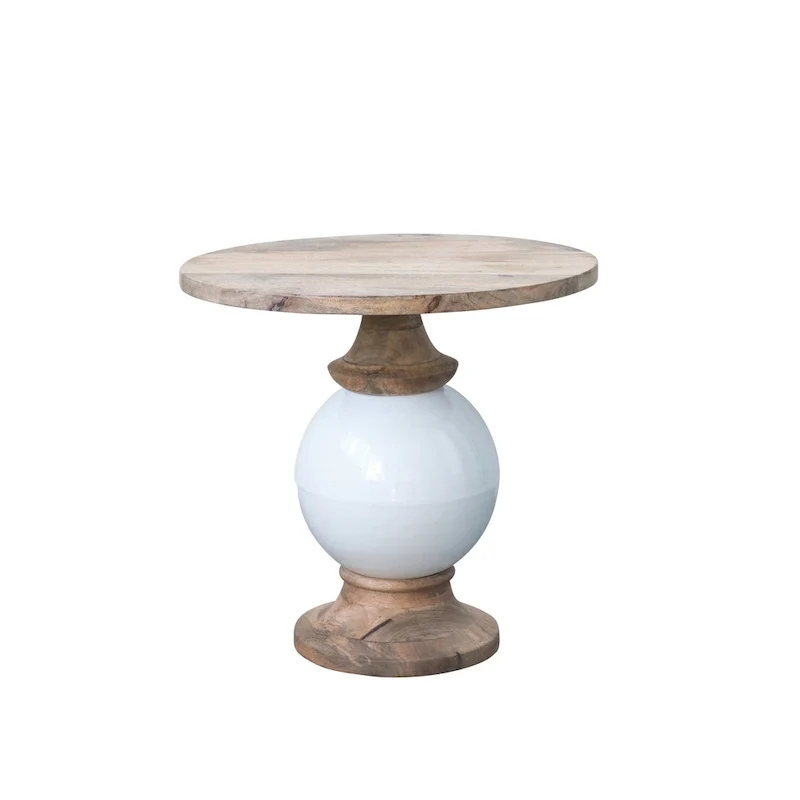 White & Brown Round Rustic Side Table