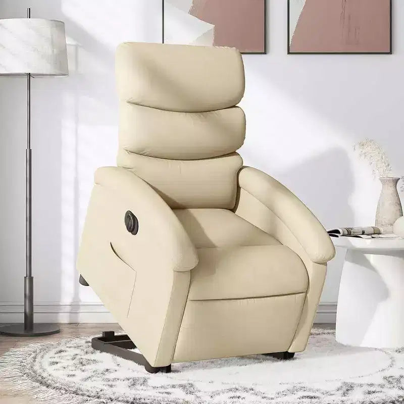 Electric Recliner Chair Power Lift - Cream Fabric, Motorized Footrest & Backrest, Comfortable Padding, Home Theater Seating