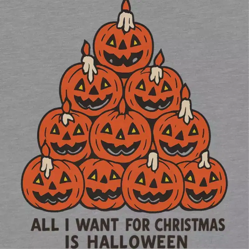 Rerun Island Women Pumpkin Pyramid All I Want For Christmas Short Sleeve Graphic Cotton Cropped Loose T-shirt