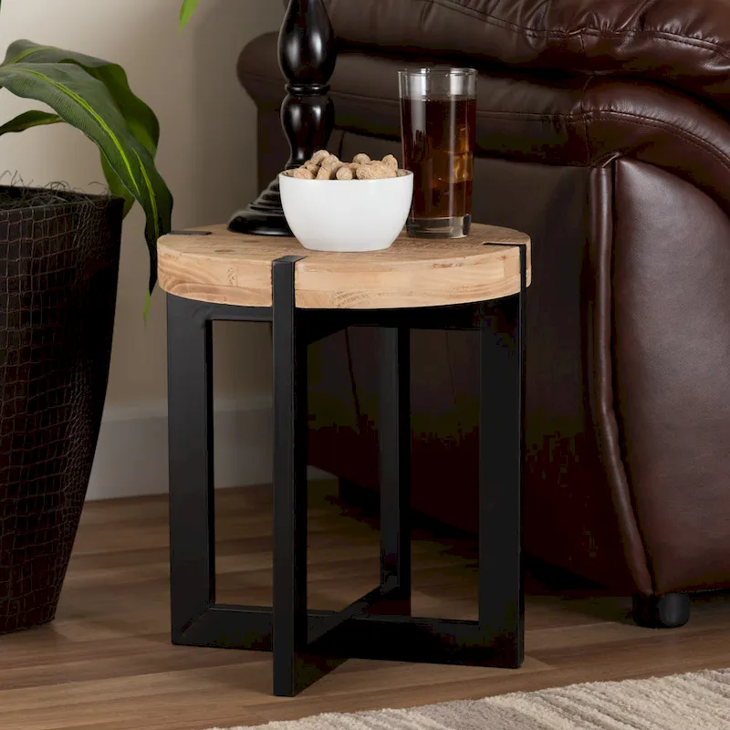 Horace Natural Brown Finished Wood and Black Finished Metal End Table