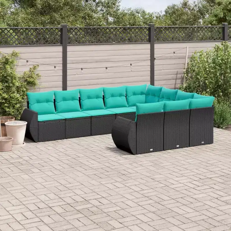 vidaXL Patio Sofa Set Black and Blue PE Rattan Large Modular Patio Sofa Set - Without Table