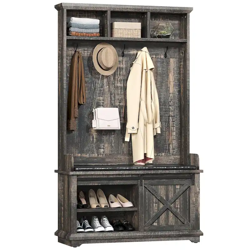 Hall Tree with Shoe Bench, Coat Rack Organizer for Entryway Hallway