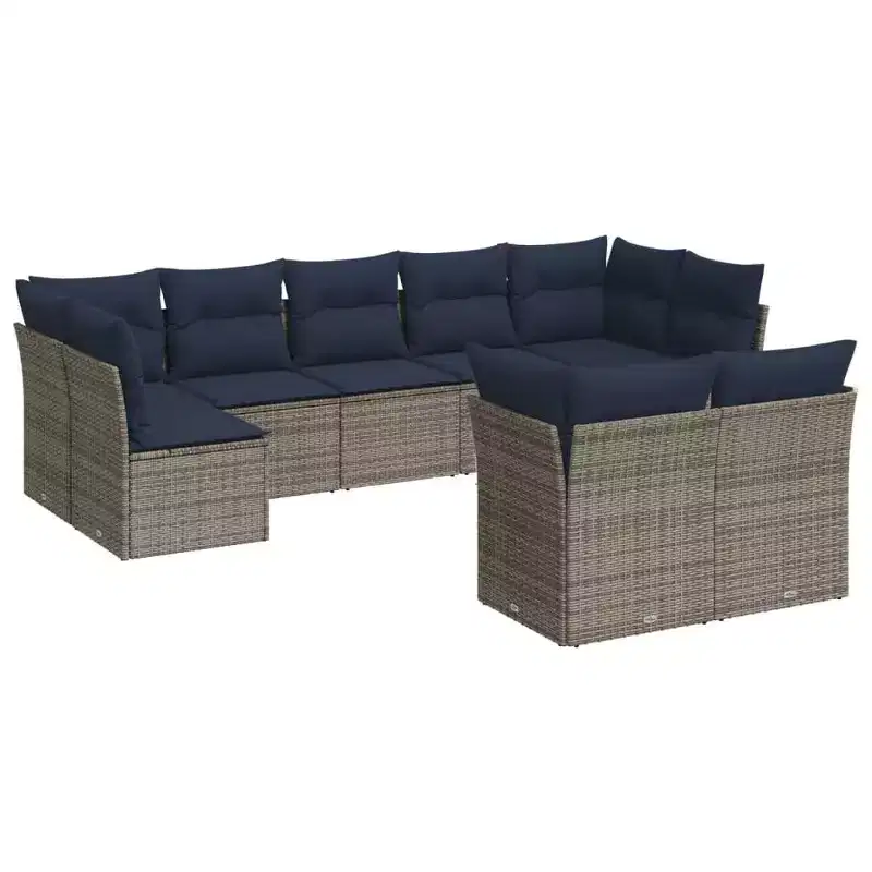 vidaXL 10 Piece Patio Sofa Set with Cushions Poly Rattan