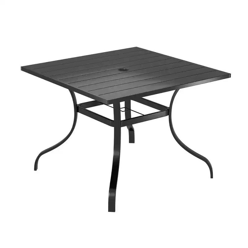 Mondawe Square Steel Outdoor Patio Square Dining Table with Umbrella Hole