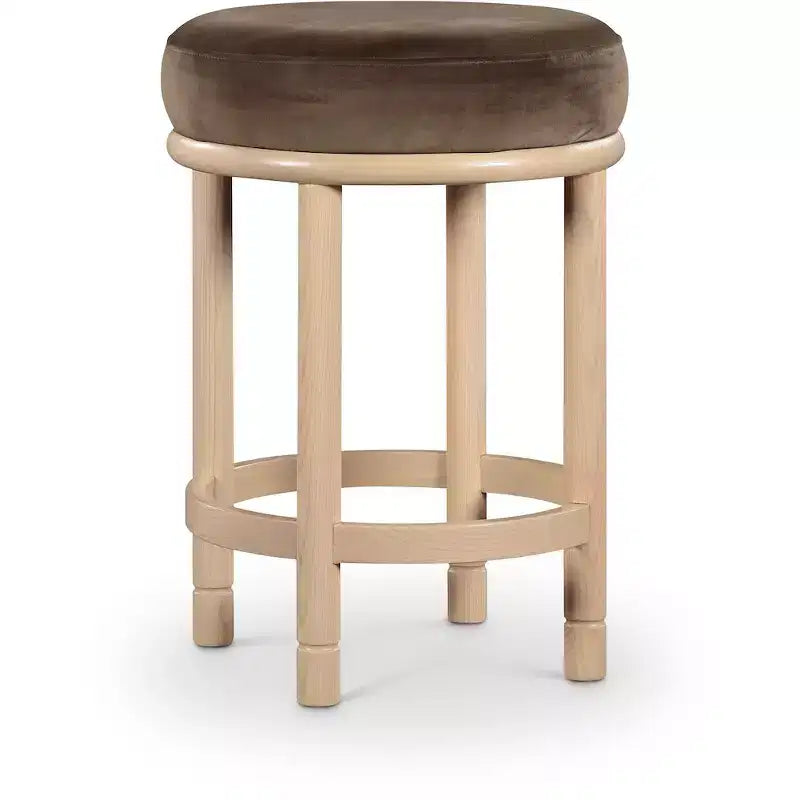Brown Velvet Counter Stool with Wood Legs