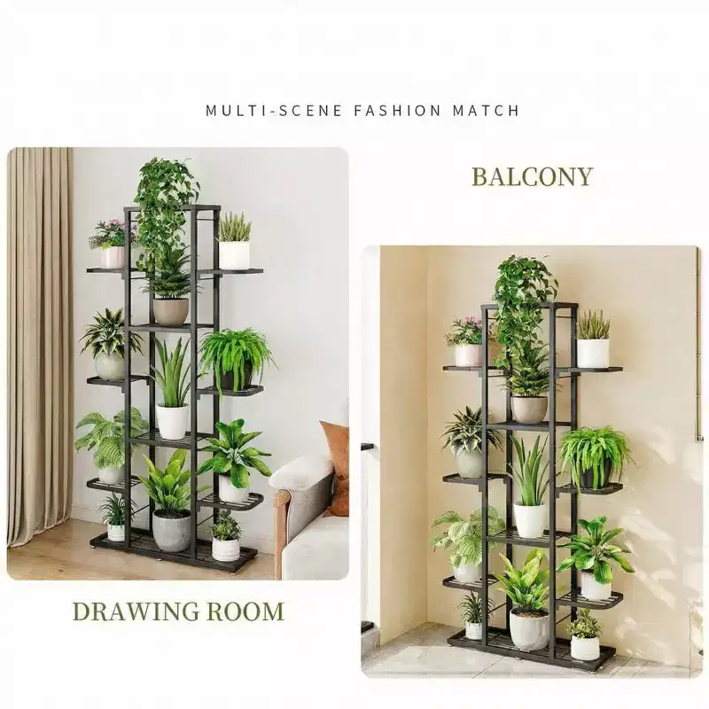 Metal Plant Stand  Waterproof Shelf for 12 Pots, Indoor/Outdoor Corner Display Rack for Garden, Balcony, Patio & Living Room