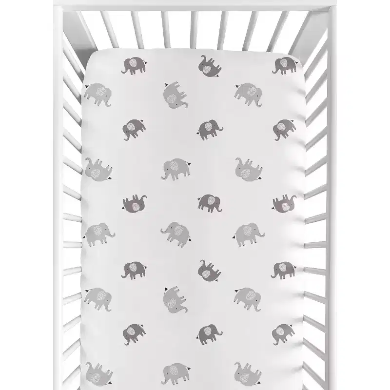 Sweet Jojo Designs Gender Neutral Unisex Baby Fitted Crib Sheet Boho Elephant Grey White