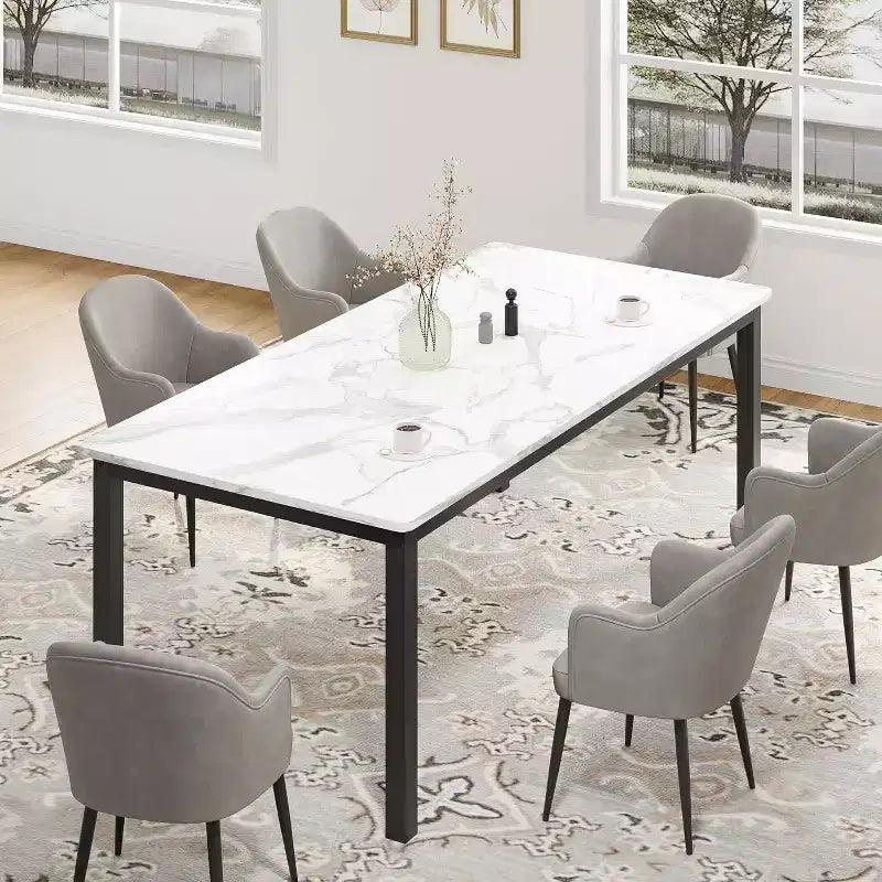 71 Rectangle Dining Table with Metal Legs, Seats 6-8, Waterproof Surface, Round Corners, Multifunctional Kitchen & Office Desk