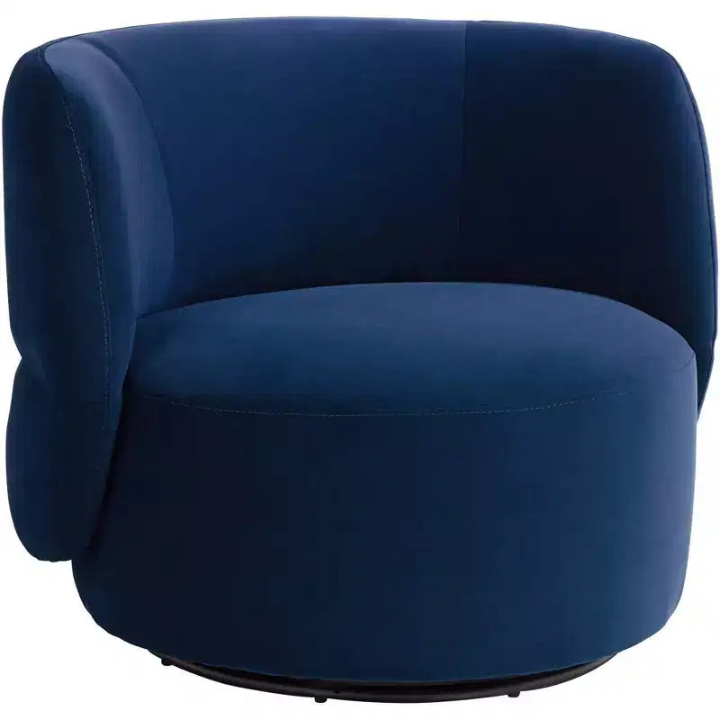 36" Wide Prussian Blue Velvety Fabric Occasional Swivel Chair