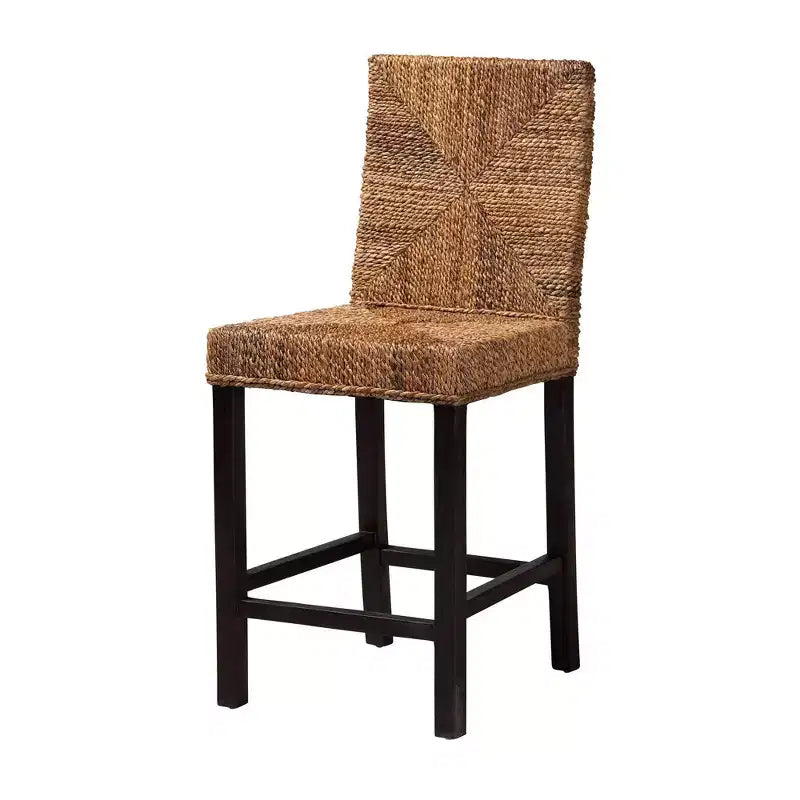 Mahogany Wood & Seagrass Counter Height Barstool �C Natural Brown/Dark Brown