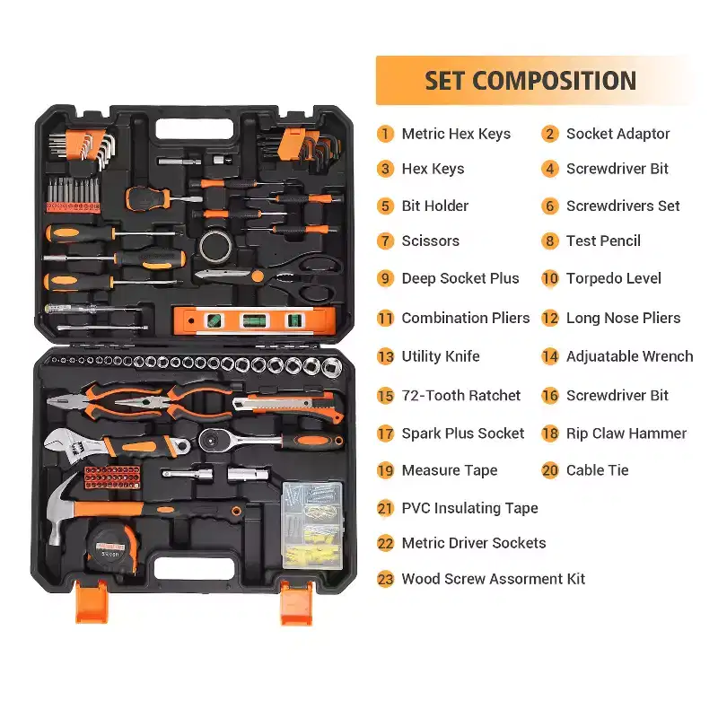 247 Piece Household Hand Tool Set, General Home & Auto Repair Tool Kit with Sockets, Screwdrivers, Pliers & Ratchets,Mixed Hand Tool Package Organize