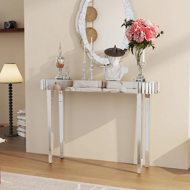 Mirrored Console Table, Silver Entryway Table - 47.2x12.6x31.5 inch