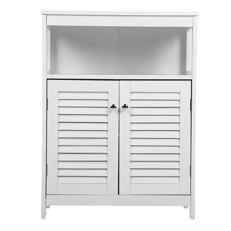 White Freestanding Bathroom Floor Cabinet with Shutter Doors, Single