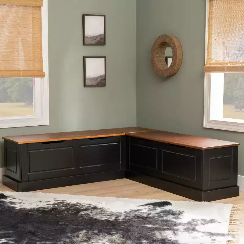 Linon Tobin Backless Nook Dining Set Black/Walnut