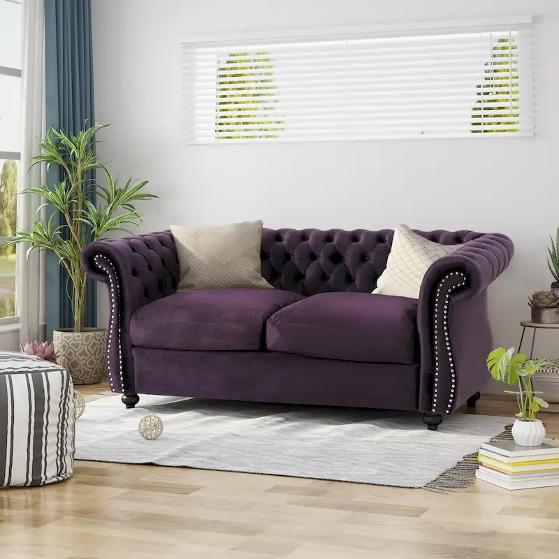 Somerville Upholstered Chesterfield Nailhead Loveseat by Christopher Knight Home
