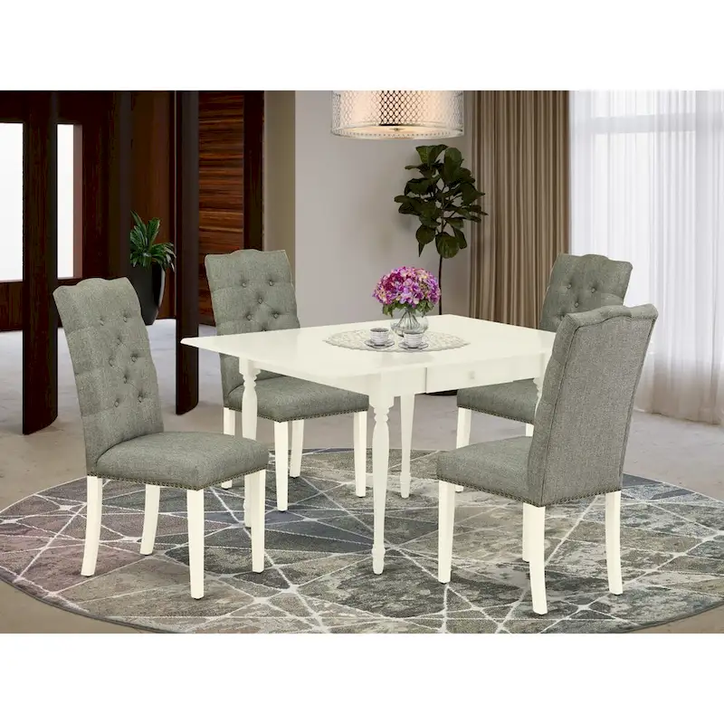 East West Furniture Dining Set Includes a Rectangle Dining Room Table with Dropleaf and Dining Chairs (Finish Color Options)