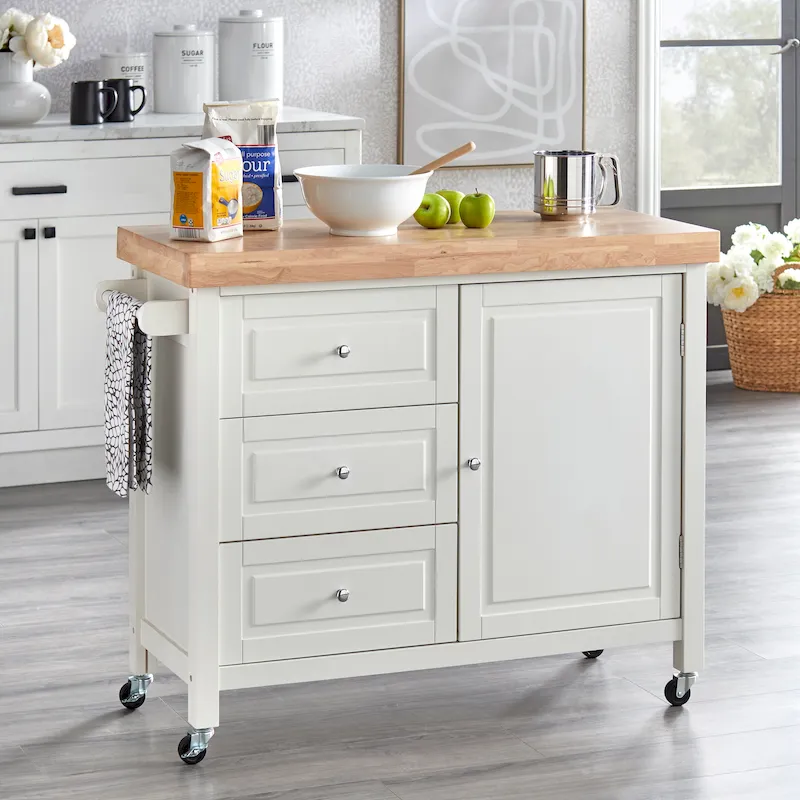 Copper Grove Macaulay Natural Rubberwood Rolling Kitchen Island Cart