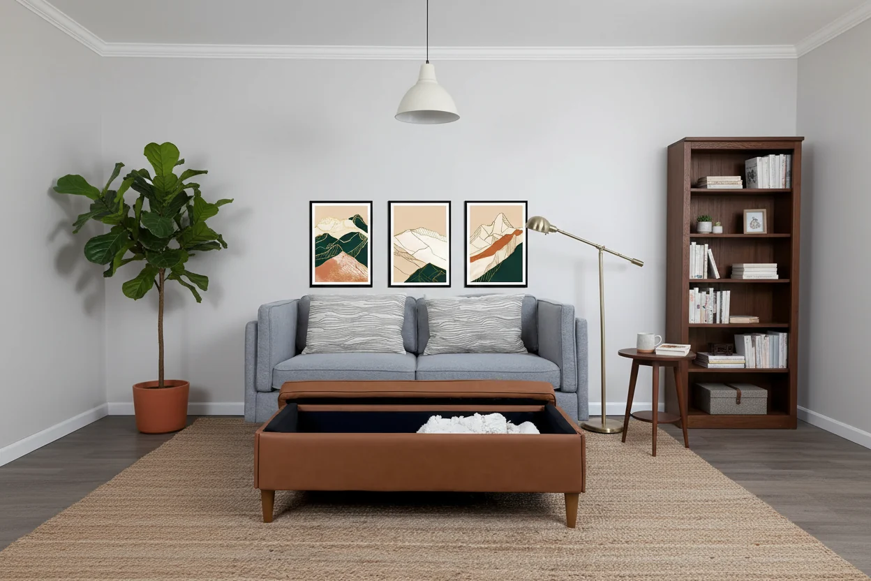 Upholstered Bench with Storage and Solid Wood Legs
