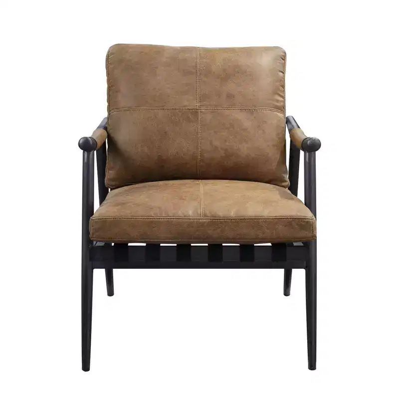 Acme Furniture 26 Anzan Accent Chair Berham Chestnut Top Grain Leather/Matt Iron Finish: No Assembly, Metal Frame, Dry Dust Care
