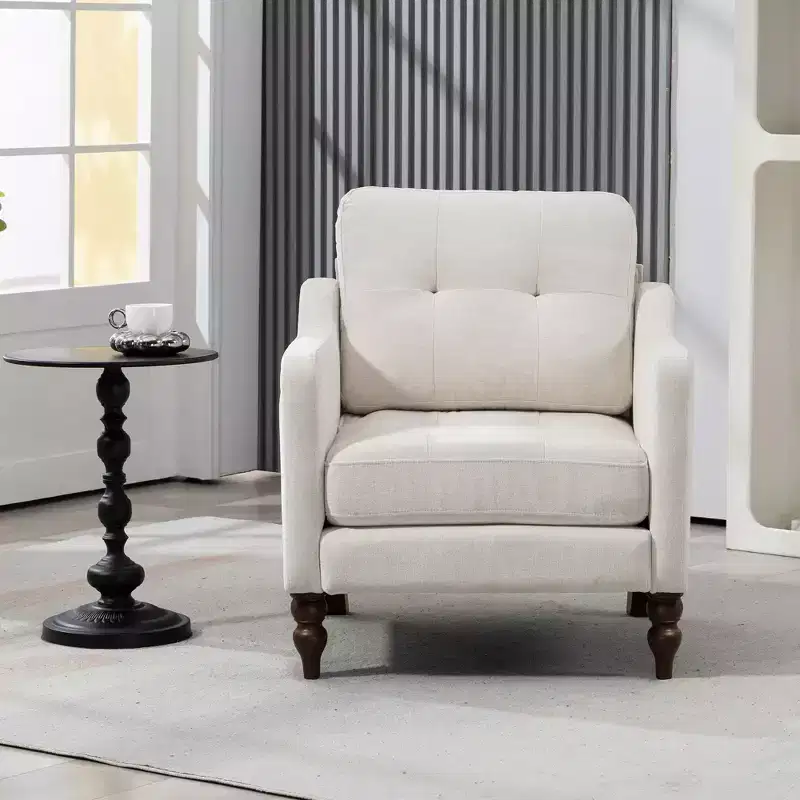 TUYOHW Modern Accent Chair,Ergonomic Chenille Armchair with USB Charging Port,Side Storage Pocket,Wood Legs,Lounge Chair for Living Room,Bedroom