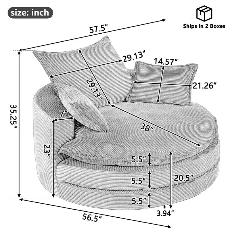 360 Swivel Accent Chair, Barrel Chair Swivel Round Sofa Chair with Cushion for Living Room