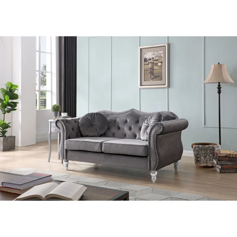 Velvet Loveseat with Nailhead Trim