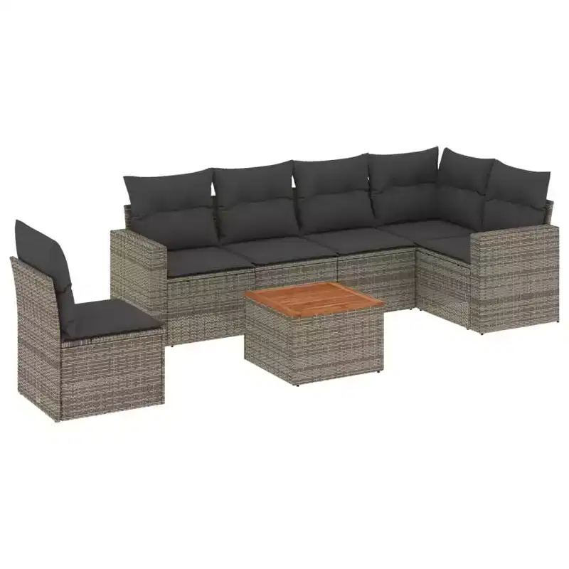 vidaXL 7 Piece Patio Sofa Set with Cushions Poly Rattan