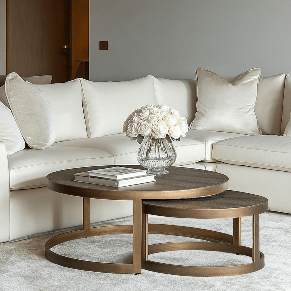 Shagreen & Brushed Brass Nest of Coffee Tables
