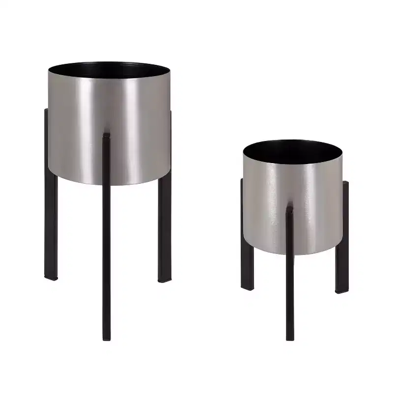 Kate and Laurel Kolding Round Metal Tabletop Planter, 2 Piece, Black