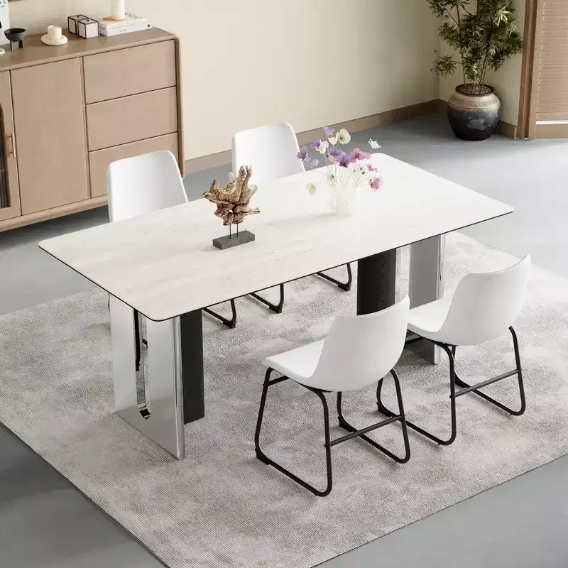 MAYEERTY Set of 4 PU Leather Chairs, Modern Industrial Chairs for Kitchen Dining Room Living Room, White