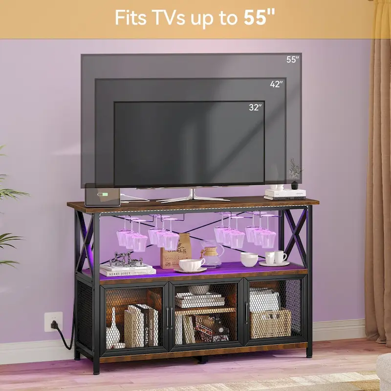 47 Wine Bar Cabinet with LED Lights & Power Outlets