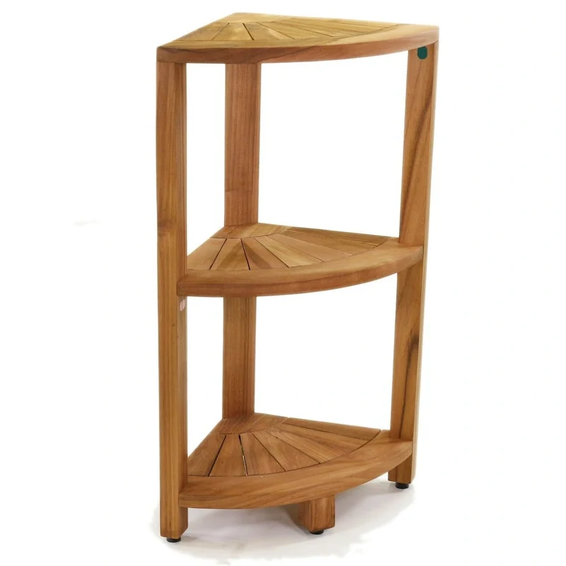 3-Tier Corner Teak Wood Bathroom Shelf Organizer Natural Grey