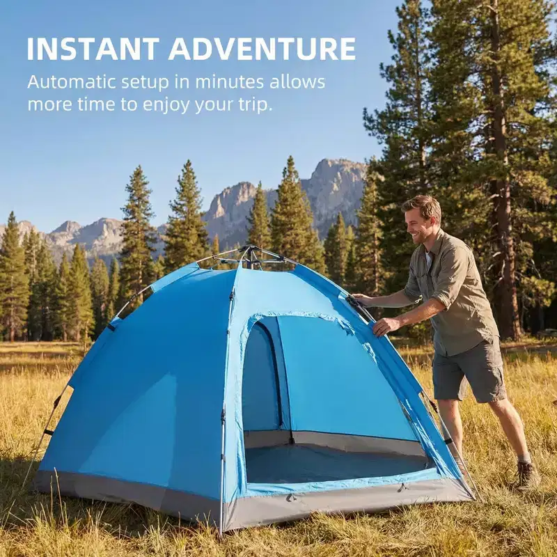 NAYSAYE Camping Tent, Waterproof & Windproof Camping Dome Tent Automatic Pop Up Quick Shelter with Portable Carry Bag for Outdoor Hiking, Blue