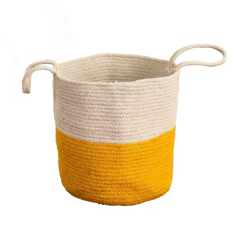 Nearly Natural 12-in Handmade Natural Cotton Woven Basket Planter