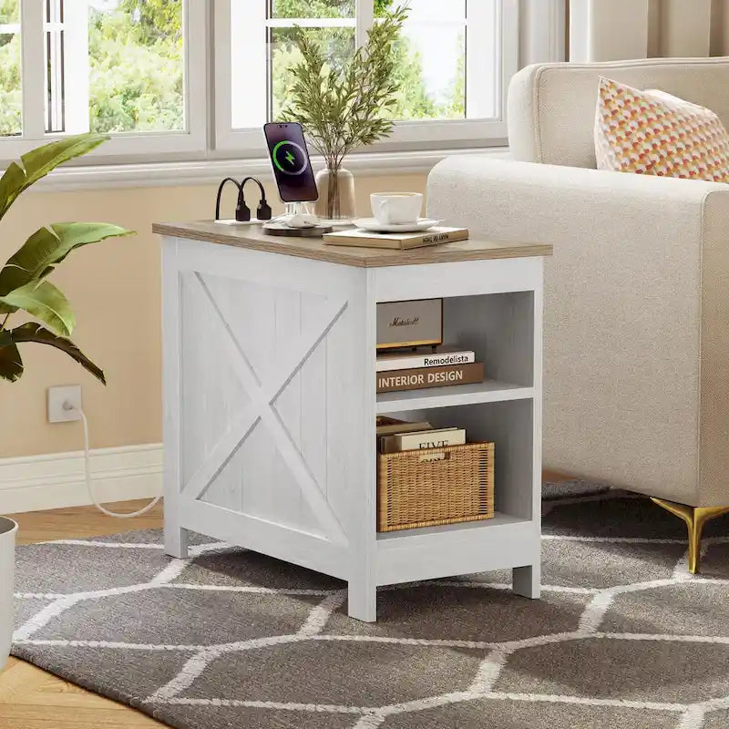 Set of 2 End Tables with Charging Station, 2 Power Outlets & 2 USB Ports