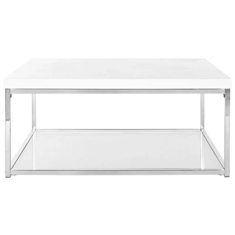 SAFAVIEH Bettylou White/Chrome High Gloss Coffee Table - 35.4  W x 35.4  D x 15.7  H - 35Wx35Dx16H