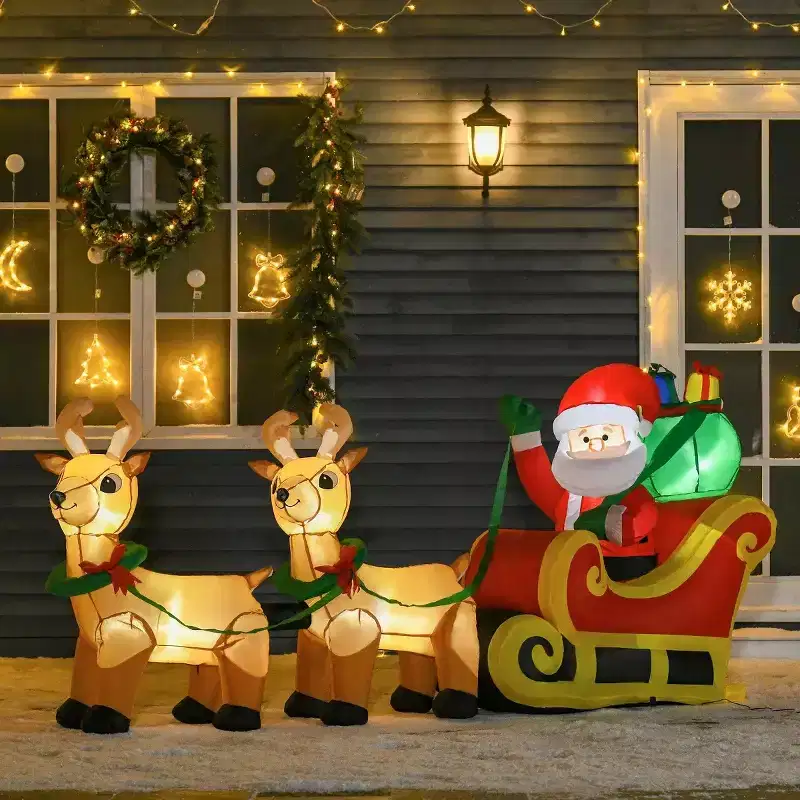 NAYSAYE 8FT Inflatable Santa Claus Riding Sleigh Christmas Yard Decoration For Front Lawn And Home Holiday Display, Multicolor, 94.5*22.5*44