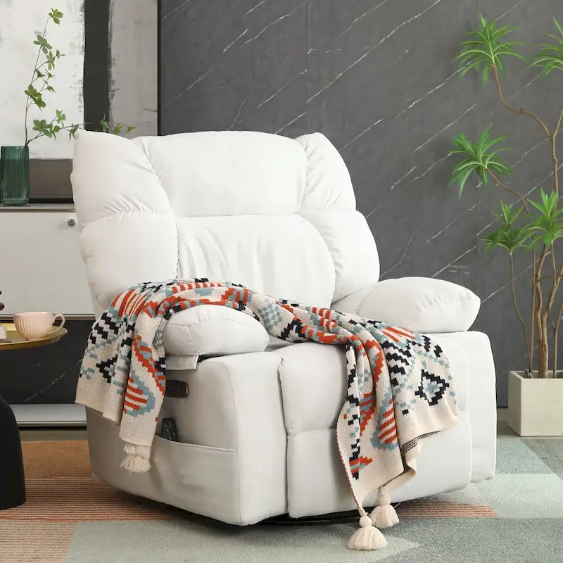 XINMICS Swivel Recliner Chair, Glider Rocking Power Recliner with Massage and Heated
