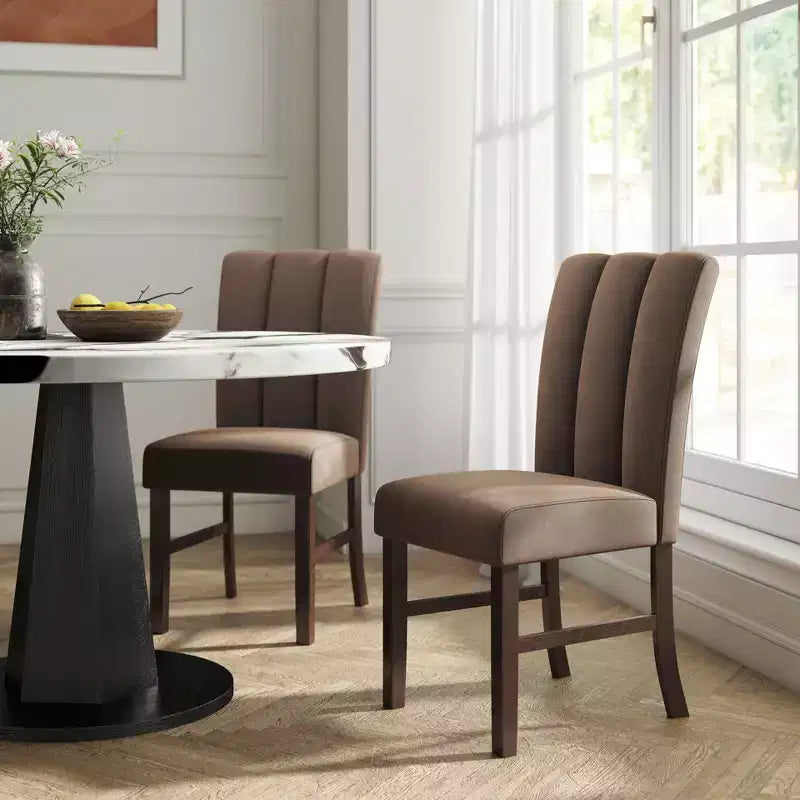 Roundhill Furniture Strata Velvet Upholstered Dining Chairs, Set of 2, Chocolate