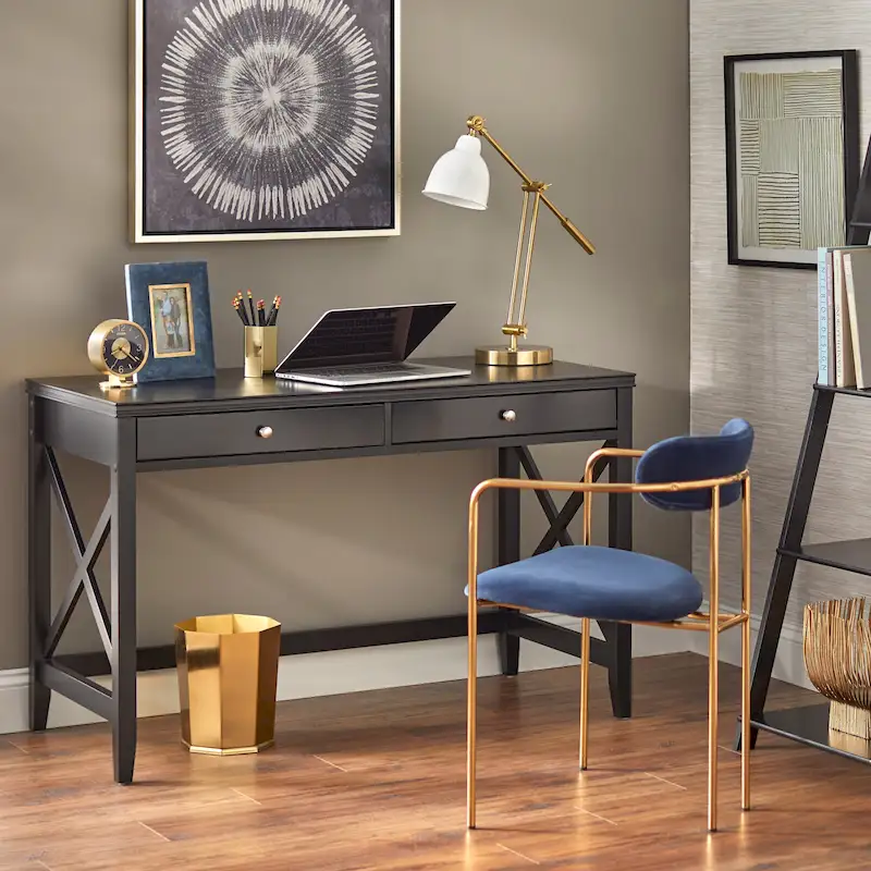 X-Side Writing Desk with 2 Drawers & Metal Hardware �� 47.75�� Wide